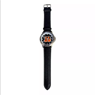 Cincinnati Bengals Watch Classic Men's Black Leather Band Sparo NFL Merch