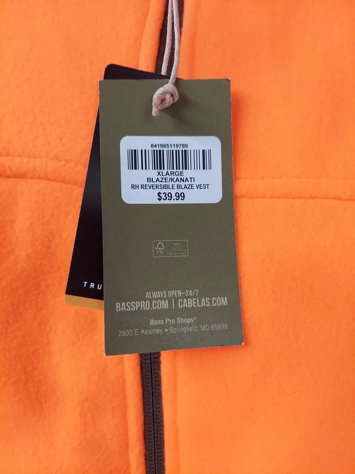 Cabela's Mens XL Camo/Blaze Orange Reversible Down Puffer Hunting Vest - Image 2 of 4