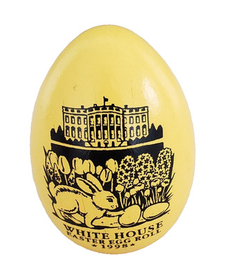 White House Easter Egg Roll 1998 Yellow Wooden Egg Signed Bill & Hillary Clinton