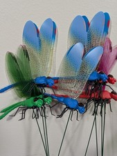 9 Pack 3D Dragonfly Garden Stakes Clips Red Blue Green Yard Plant Decor New
