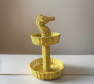 Ciroa Hello Summer Two Tier Resin Wicker Serving Stand Yellow Seahorse