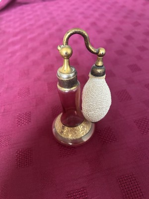 Vintage DeVilbiss Art Deco rosa geätztes Glas Parfüm Flakon mit Zerstäuber