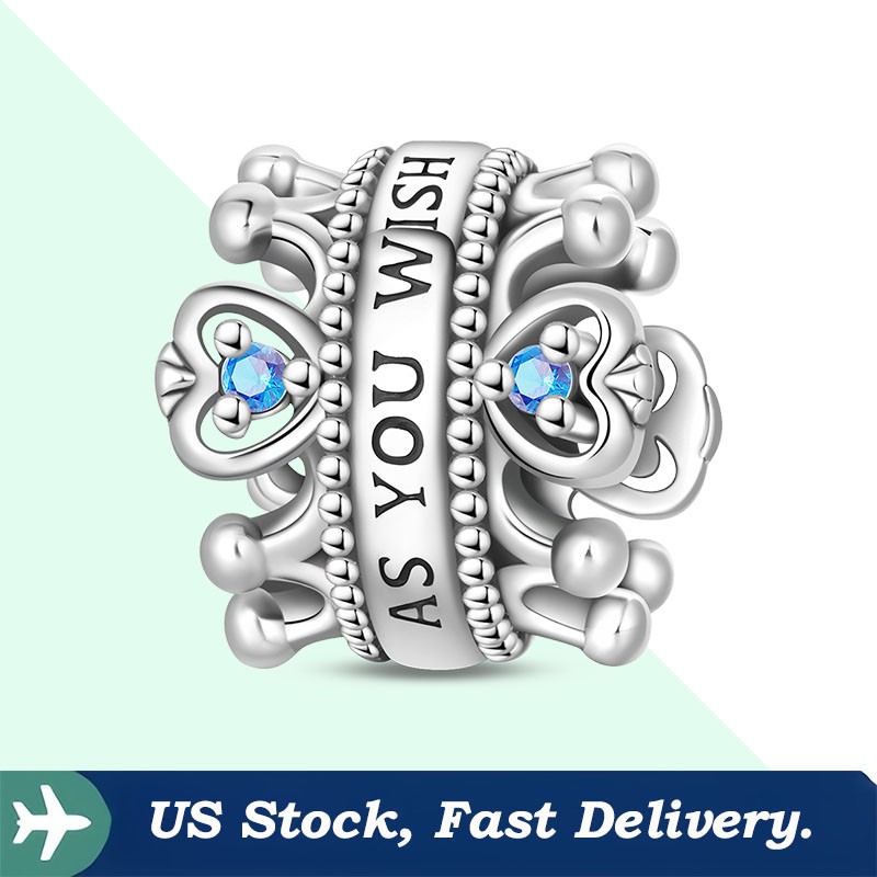 KUNSIR 925 Sterling Silver Wish Crown Bead Charm For European Bracelet DIY Gifts