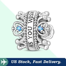 KUNSIR 925 Sterling Silver Wish Crown Bead Charm For European Bracelet DIY Gifts