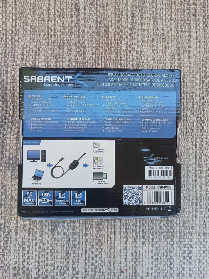 Sabrent Model USB-DSC9, USB 3.0 to SATA/IDE Hard Drive Adapter, Exc. - Image 2 of 3