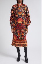 Farm Rio Nature Beauty Long Sleeve Open Back Midi Dress Size Small NWT