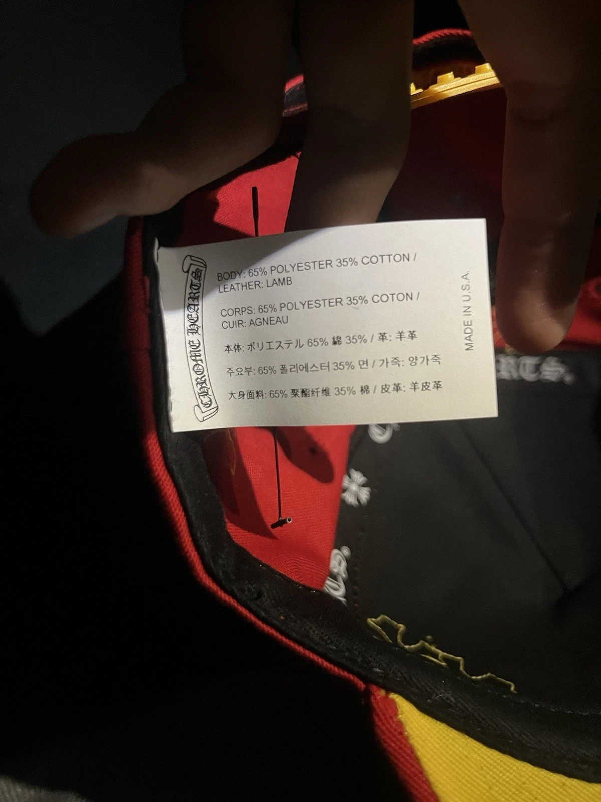 Cappello da baseball nuovo originale Chrome Hearts CH rosso ciliegia giallo toppa croce RARO