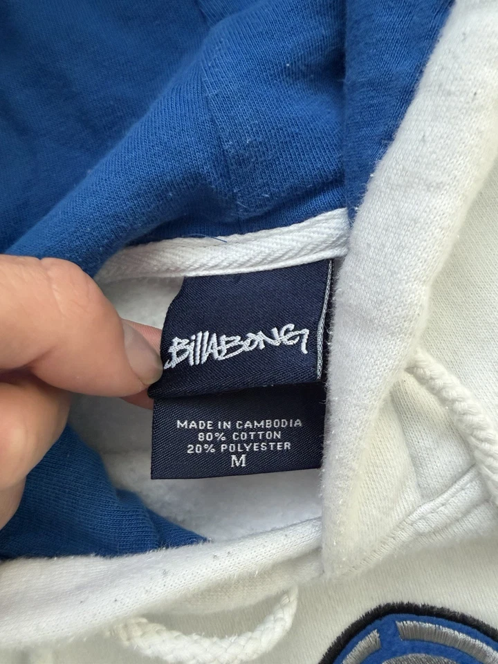 Sudadera con Capucha Blanca Billabong Spellout Años 90 De Colección Talla Mediana Surf Skate 23x26 Foto 3 de 4
