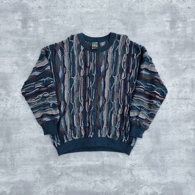 Vintage Emaroo 3D Coogi Stil Strick Abstrakt Struktur Pullover Pulli Herren Small