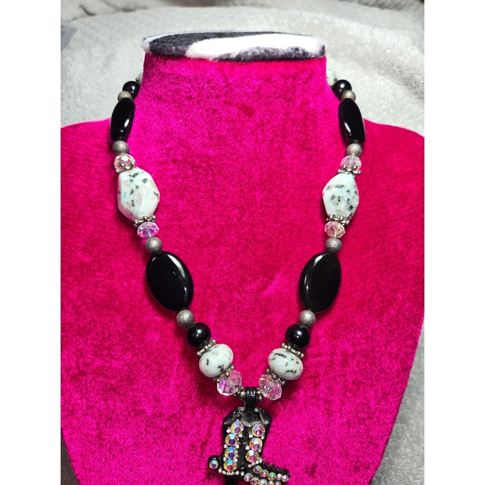 西部牛仔靴小饰品串珠项链黑色水钻声明珠宝首饰 — 第 3/4 张图片