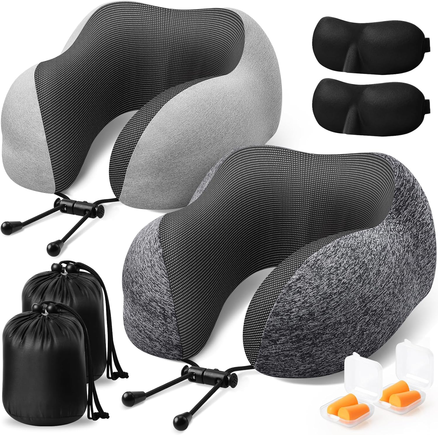 2 Pack Travel Neck Pillows for Airplane Sleeping with Removable Cover-image
