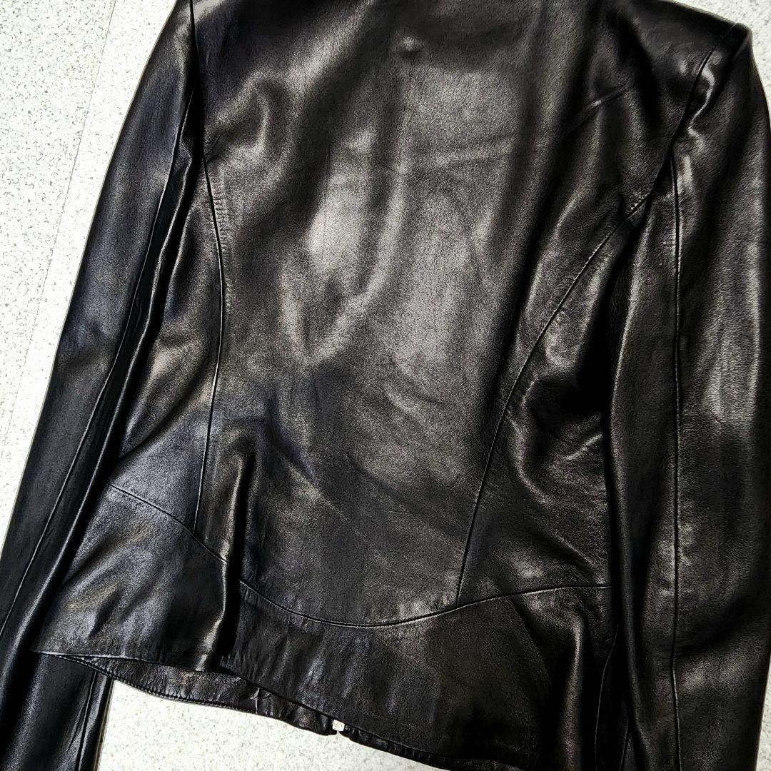 USED VERSACE COLLARLESS LEATHER JACKET, ZIP-UP, BLACK LAMB LEATHER, SIZE 40 GO thumbnail 7