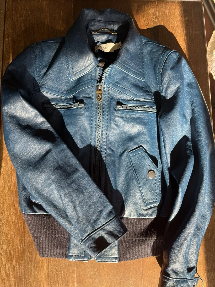 Coach Leather Outer Shell Blue Coats, Jackets & Vests for Women