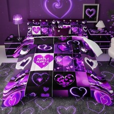 Cartoon Hearts Kids Bedding Set,Purple Print Comforter Set Twin A Hearts 1