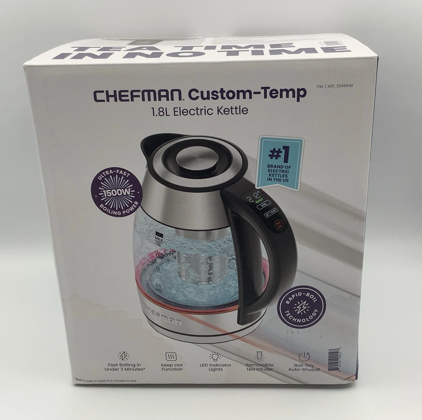 Chefman Custom-Temp 1.8L Electric Tea Kettle With Tea Infuser Open Box Unused