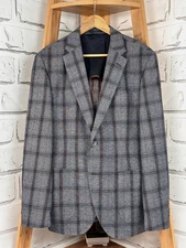 Hugo Boss Mens Blazer Jacket Half Lined Plaid Cotton Wool Size Size US42R IT52