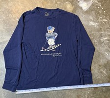 Vintage 90s Polo Ralph Lauren Polo Bear Ski Logo Long Sleeve Shirt Navy Blue S