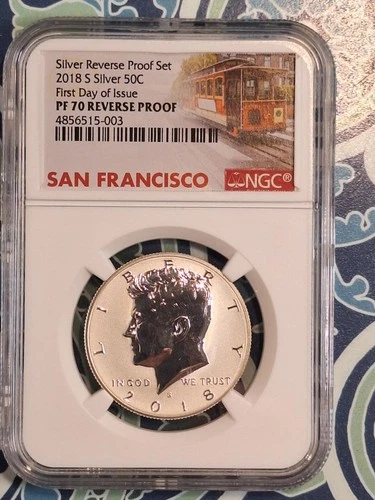 2018 S SILVER KENNEDY HALF REVERSE PROOF 1ST DAY OF ISSUE NGC PF 70 REVERSE PR