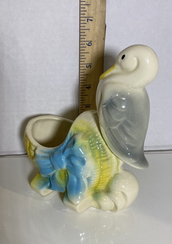 Stork Baby Bassinet Planter Vintage Pottery Ceramic Vintage Mid Century BOY blue - Picture 2 of 12