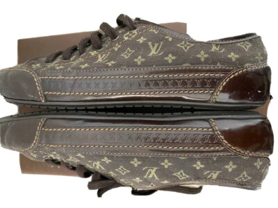 Original Louis Vuitton Canvas Low Sneaker ''Mini Lin'' und glänzendem Leder, 38