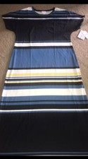Lularoe Maria Dress 🦄 Blue White/Black Stripe Ombre Maxi 3XL 24/26 XXXL 26/28