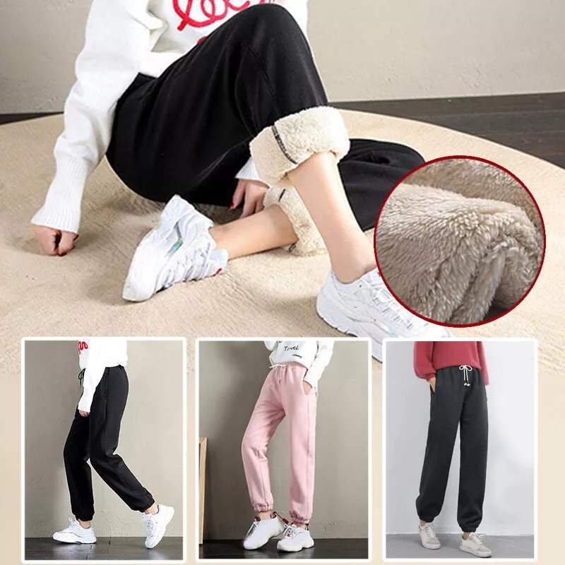 Women Warm Jogging Pants Winter Thick Fleece Lined Trousers Joggers  Stretchy US