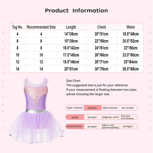 Girl's Shiny Sequin Ballet Dance Leotard Dress Metallic Princess Dress Costume - Picture 36 of 42