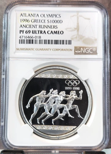 1996 GREECE SILVER 1000 DRACHMES ANCIENT RUNNERS NGC PF 69 ULTRA CAMEO GEM PROOF