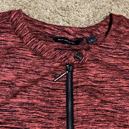 H by Halston Women's Red Black Space Dye Full Zip Collarless Jacket Size 8 - Picture 6 of 8