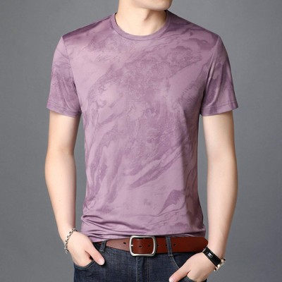 Men's Slim Fit Short Sleeve T-Shirt, Round Neck, Polyester Blend, Casual Summer