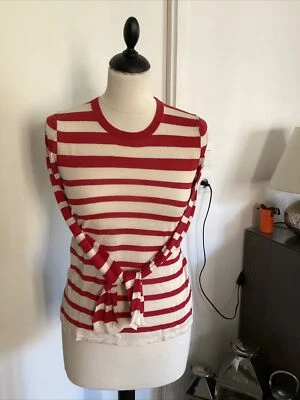 Pull TOMMY HILFIGER taille S marinière rouge/beige soie impeccable - Photo 1/4