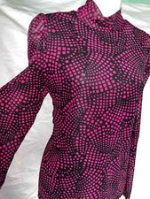 LKNW Nine West Women's Long Slv Mock Neck top sheer sleeve & overlay stretch S