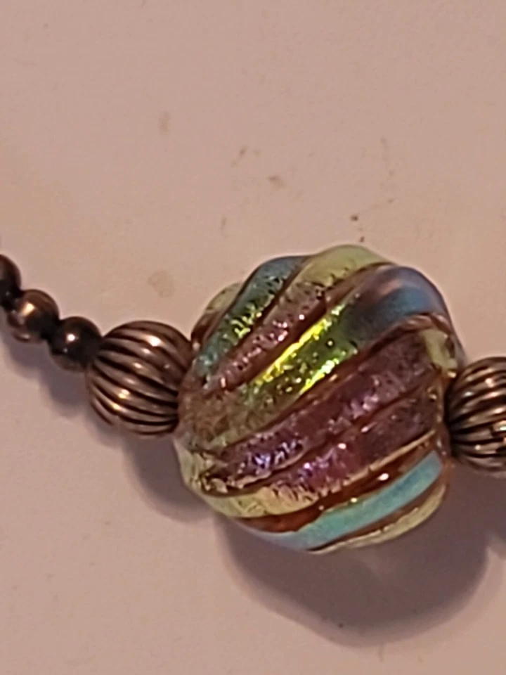 Collar artesanal de plata de ley 925 y vidrio murano arco iris cuentas 18" Foto 3 de 4