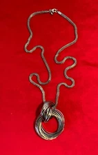 Charming Charlie Silver Tone Snake Chain Necklace w/Multi Wire Circle Pendant