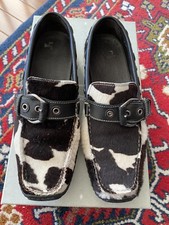 Donald Pliner Sport Demey Women Champagne/Blk Moka Hair Calf Loafers EUC 5M