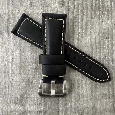 Bracelet De Montre En Cuir Noir De 26Mm Pour OFFICINE PANERAI PAM - Photo 1/4