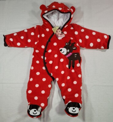 Newborn Baby Girls Months Warm Fleece Hooded Jumpsuit Red