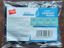 YOUTH 5x Lot of NEW Hanes X-TEMP Washable Face Mask Black Cotton Elastic Band