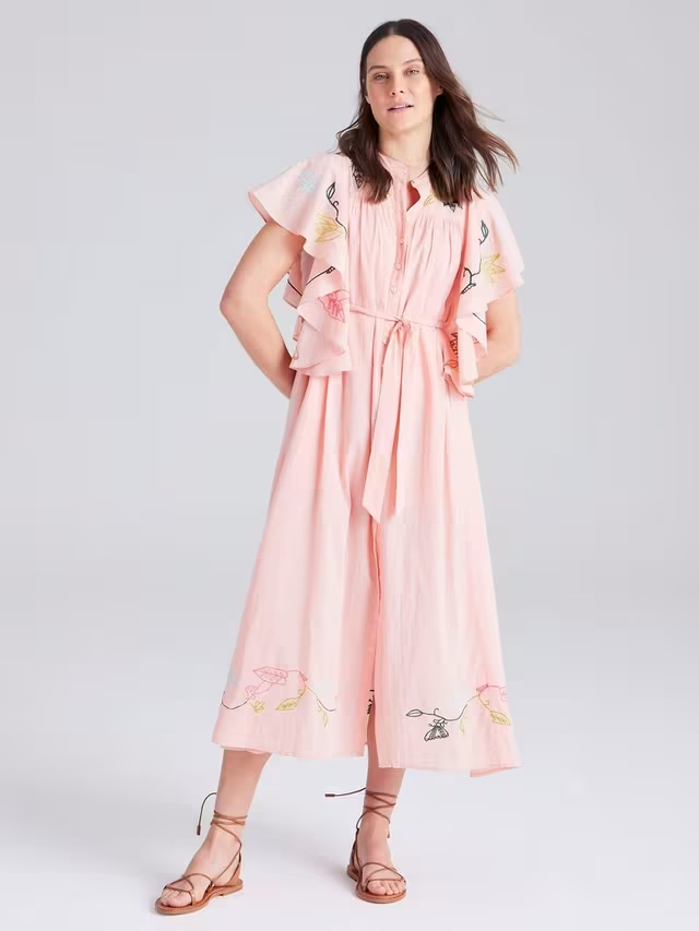 sachin and babi light blue dress How stunning is this embroidered fabric?! 😍🐚 Shoal Midi Dress White/  Caramel Botanical - $269.99 The Bay Summer Edit main image 1