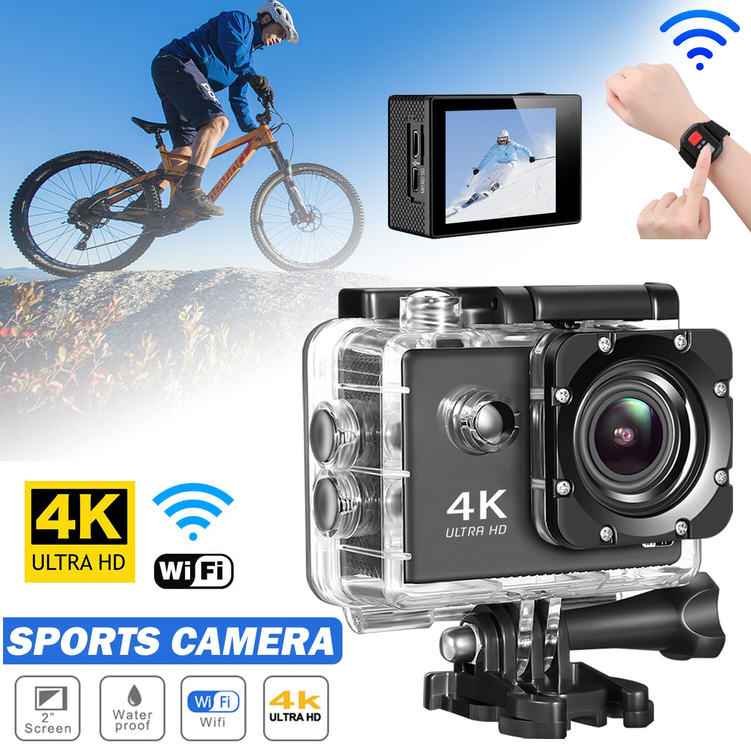 4K 1080P Wifi Action/Sport/Waterproof Camera Recorder Underwater 30m