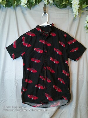 Men's PacSun Short Sleeve Button-Up Black w/ Red Ferraris Size S