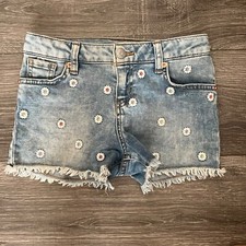Cat Jack Denim Shorts Girls sz M 7 8 Light Blue Floral Adj Waist Stretch