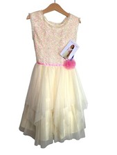 Jona Michelle Girls Yellow Sequins Layered Tulle Sleeveless Dress NWT 7