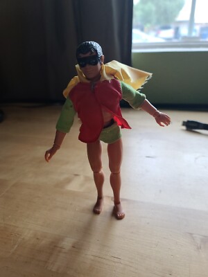 Vintage 1974 Mego Corp Hong Kong jointed ROBIN Action Figure with suit Cape