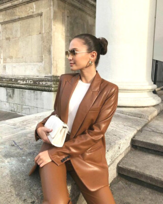 ZARA NEW WOMAN FAUX LEATHER BLAZER JACKET CARAMEL CAMEL 1255/740 XS S M L  XL