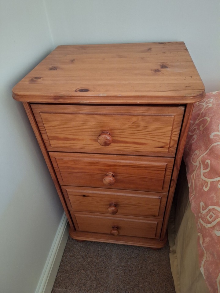 4 DRAWER PINE BEDSIDE eBay