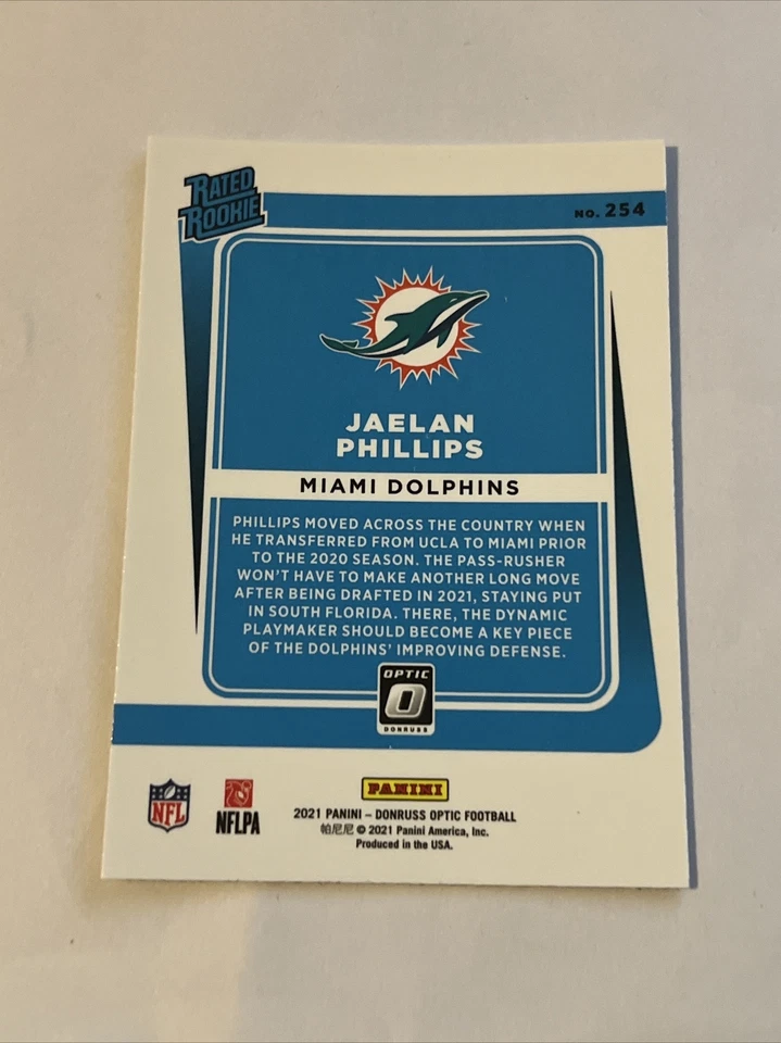 2021  Donruss Optic Jaelan Phillips Rated Rookie Dolphins RC - Image 2 of 2