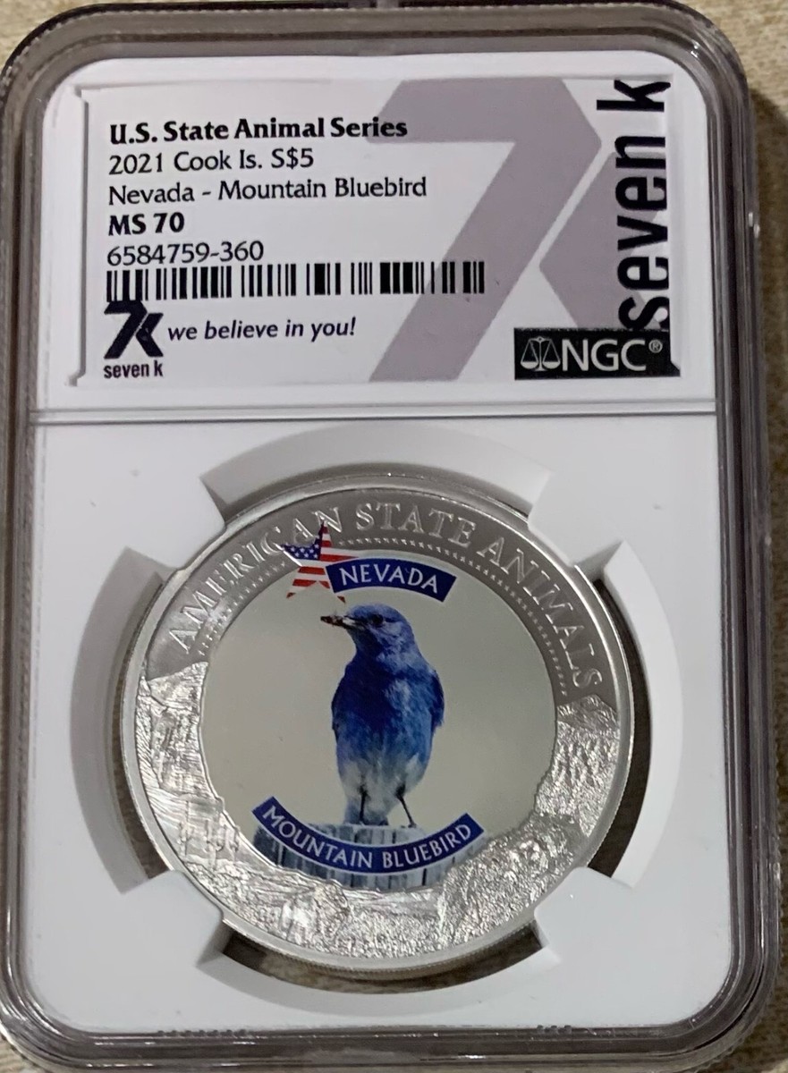 2021 NGC Silver 1 oz. MS70 State Animal Series Nevada Mountain