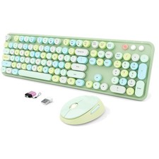 Wireless Keyboard and Mouse Combo, Ergonomic Full Size Typewriter Retro Round...