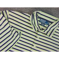 Polo Ralph Lauren Shirt Mens Med Lime Green Blue Striped Cotton Polo Pocket